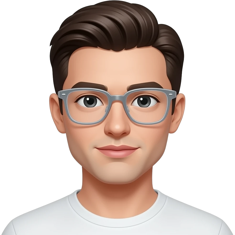 Nerdy with silver metal  transparent glasses handsome man with slicked back hair left side parting, fair skin and pinkish lips emoji