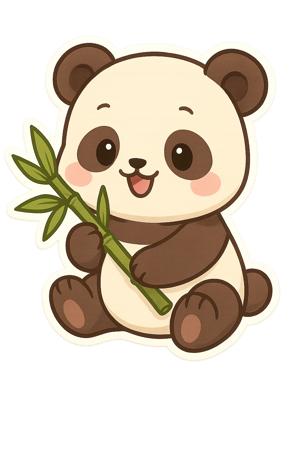 a playful panda holding bamboo, chibi sticker style emoji