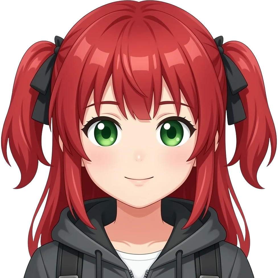 same anime girl neutral expression red hair green eyes emoji
