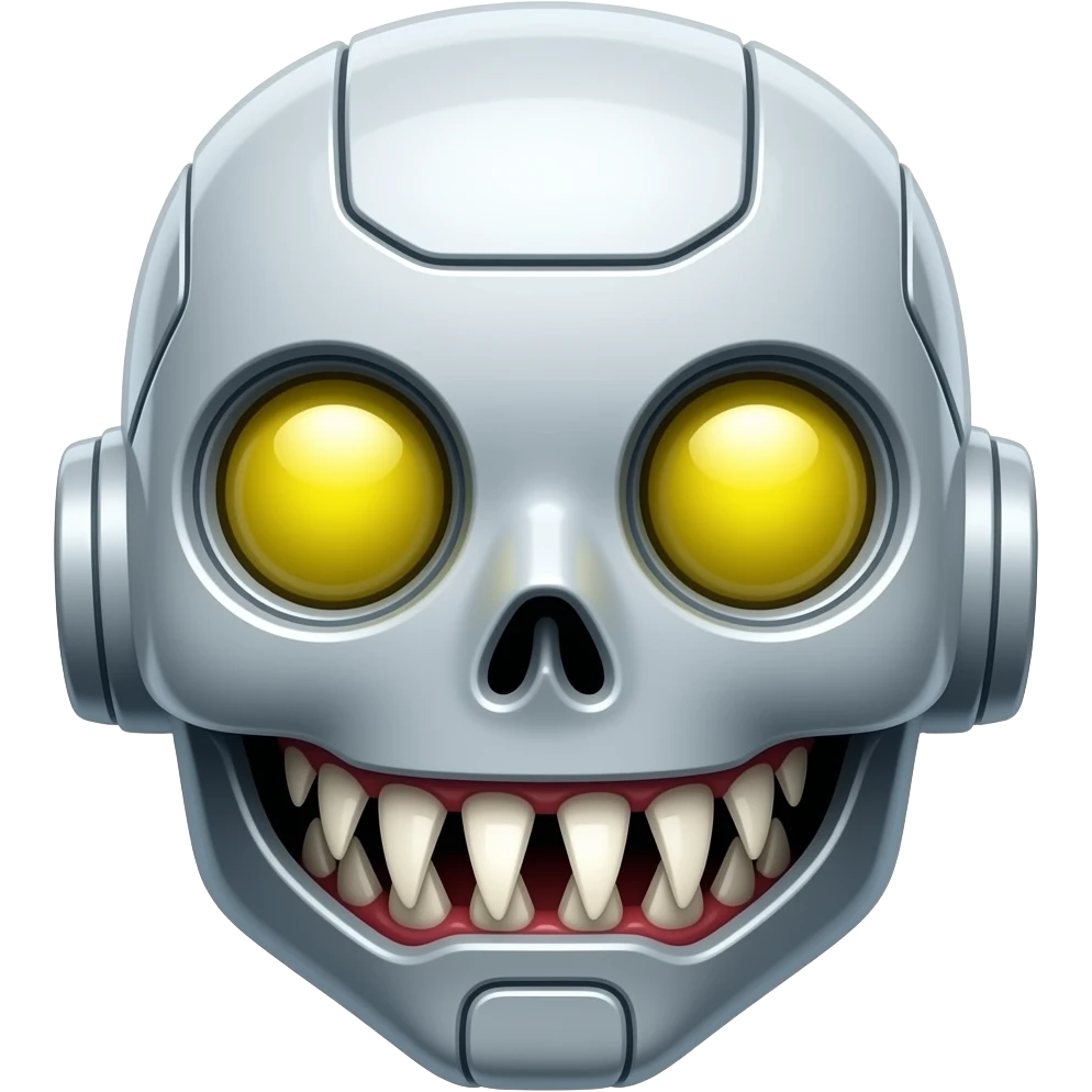 Murder drons serial disegnasion N robot con ojos amarillos y con una boca i dientes afilados no separados emoji