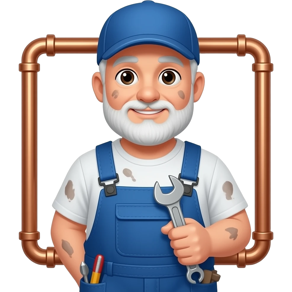 TRADIČNÍ INSTALATÉR S BRAŠNOU, STARŠÍ, LEHCE ŠPINAVÝ, TLUSTÝ, KTERÝ DĚLÁ TRUBKY, MÁ TAŠKU A NĚJAKÝ KLÍČ emoji