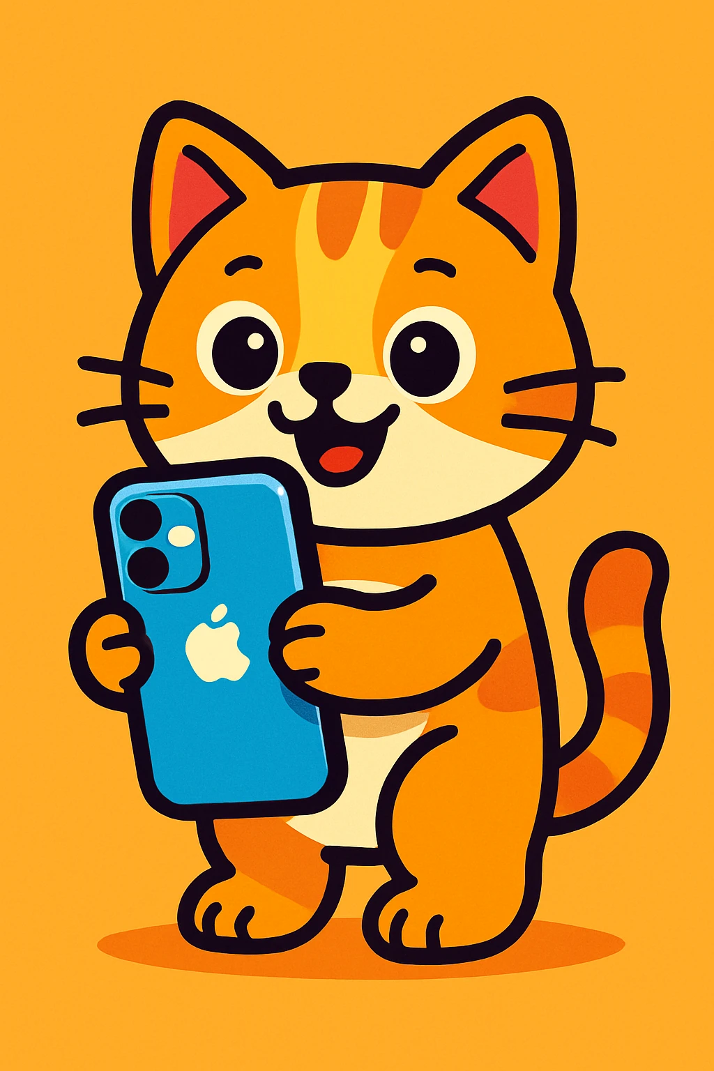 a cute cat holding an iPhone emoji