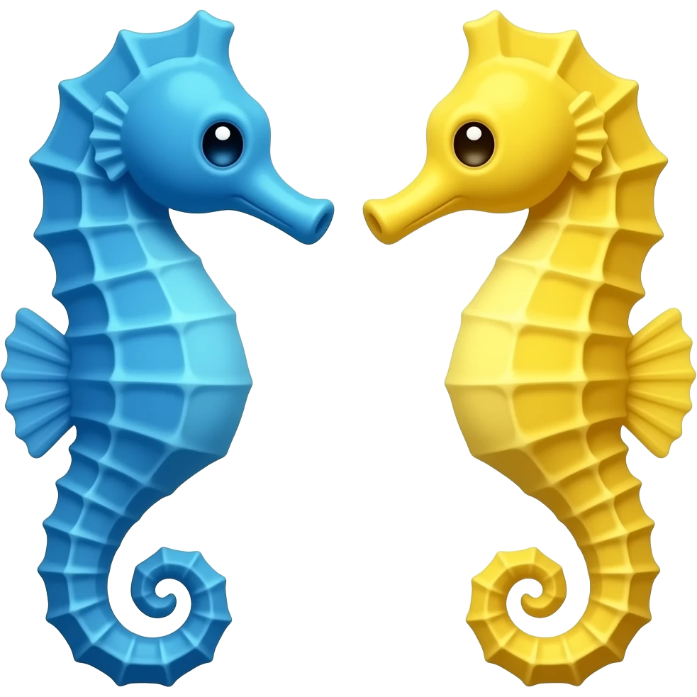 blue seahorse and yellow seahorse facing each other emoji