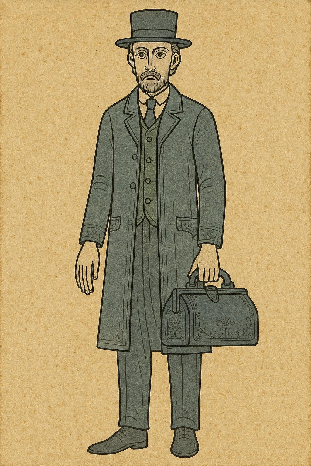 Victorian doctor, full body, holding a medical bag, historical style emoji