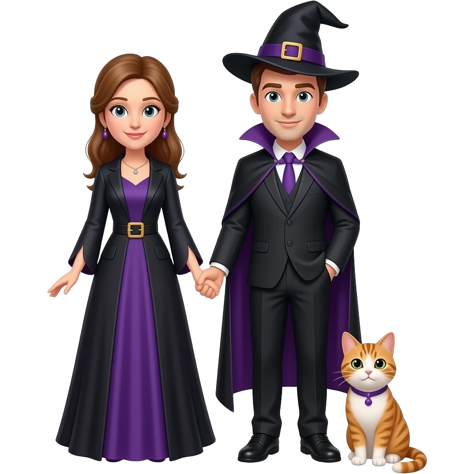 magician couple and their pet cat emoji