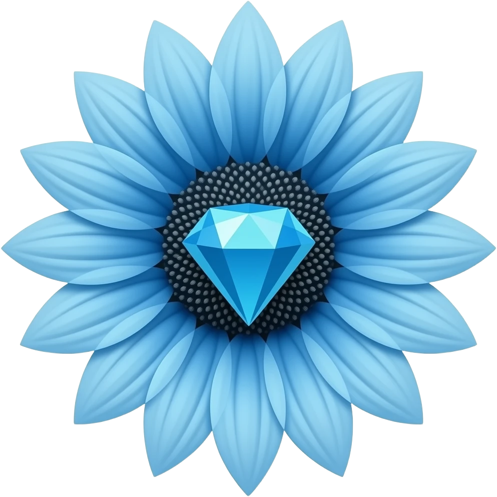 Blue sunflower with a blue diamond at the centre emoji
