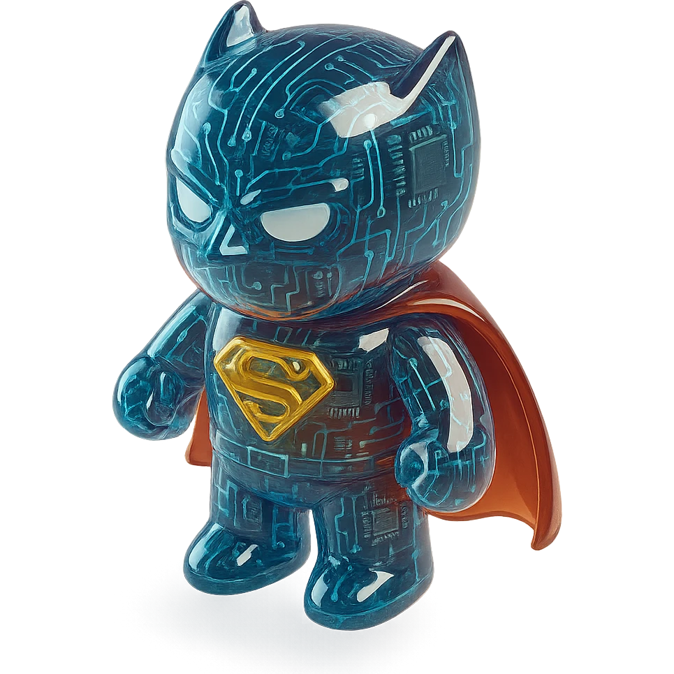 A superhero in the style of a glossy circuit emoji