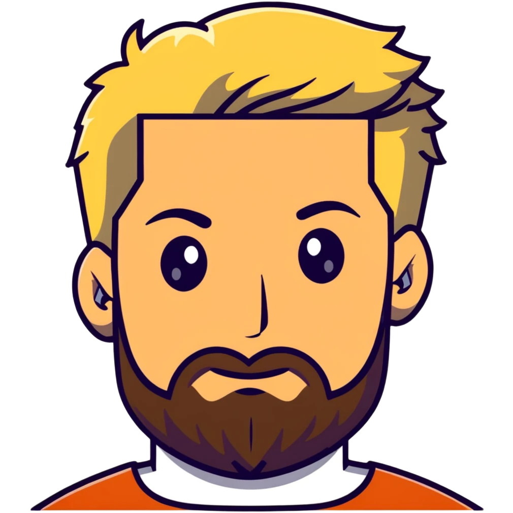 blond man with beard and eyes squinting emoji