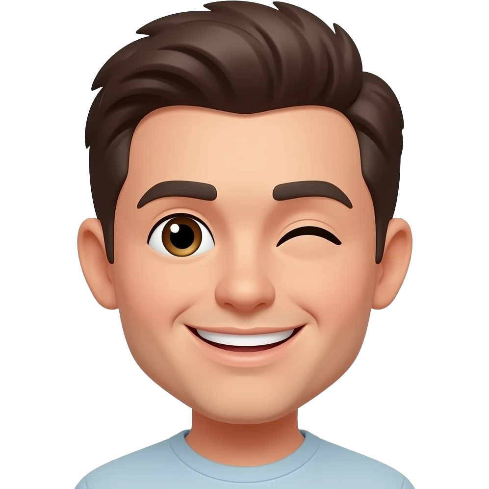 A yellow emoji face smiling broadly, raising its cheek and closing a small part of its eye. emoji