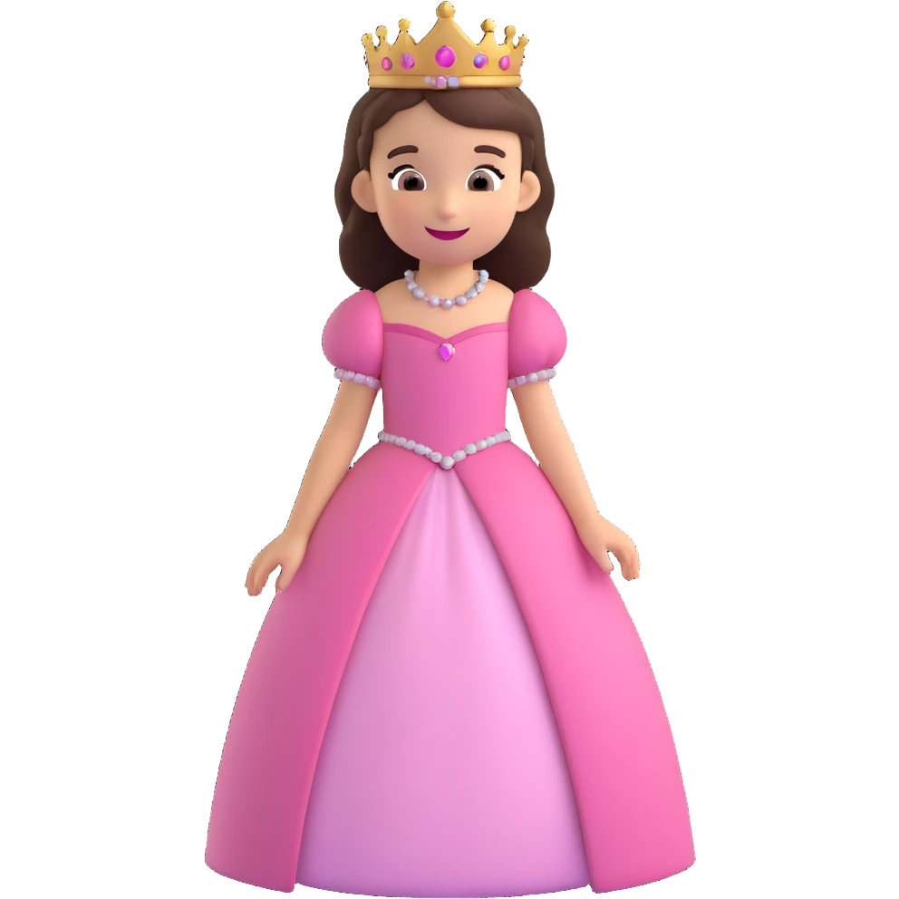 young princess in a pink dress, tiara on her head, smiling emoji