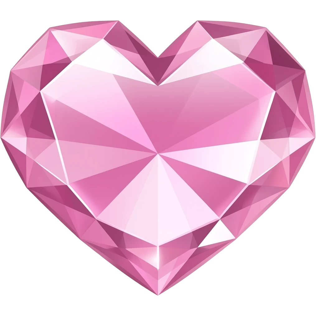 A faceted crystal heart in soft pink with glossy shine, delicate highlights, and a luxurious magical feel. emoji