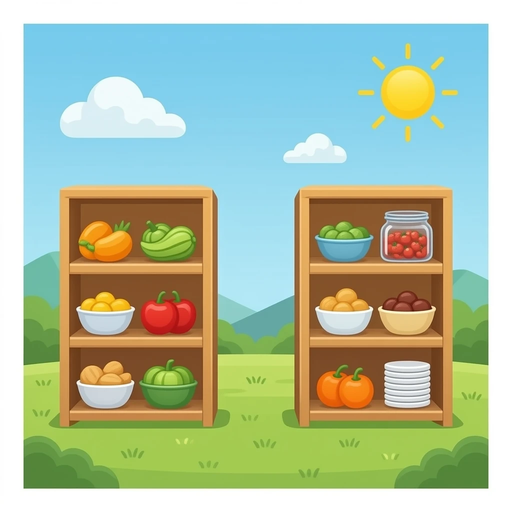 food pantry light wood shelves emoji