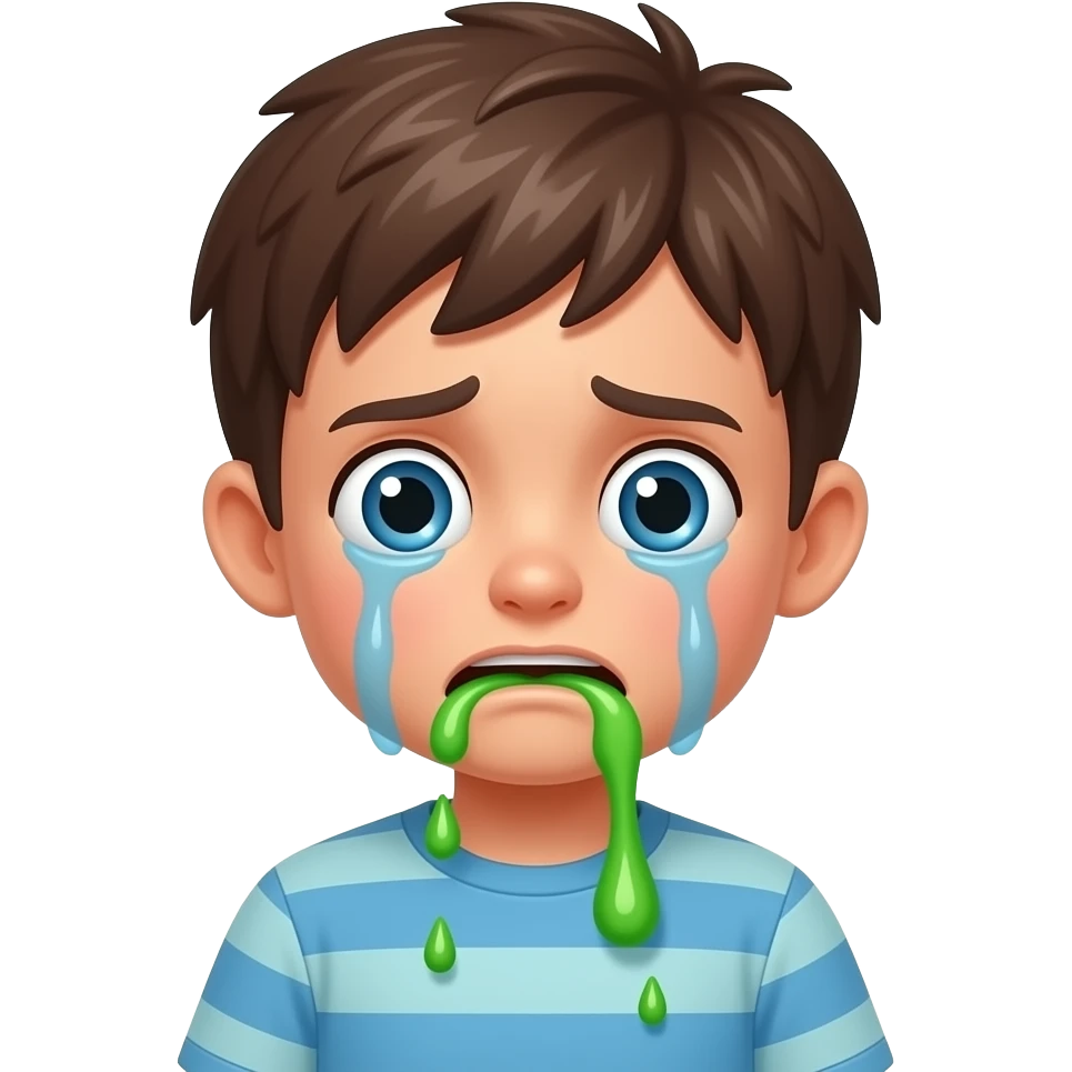 sick boy puking green vomit sad/scared emoji