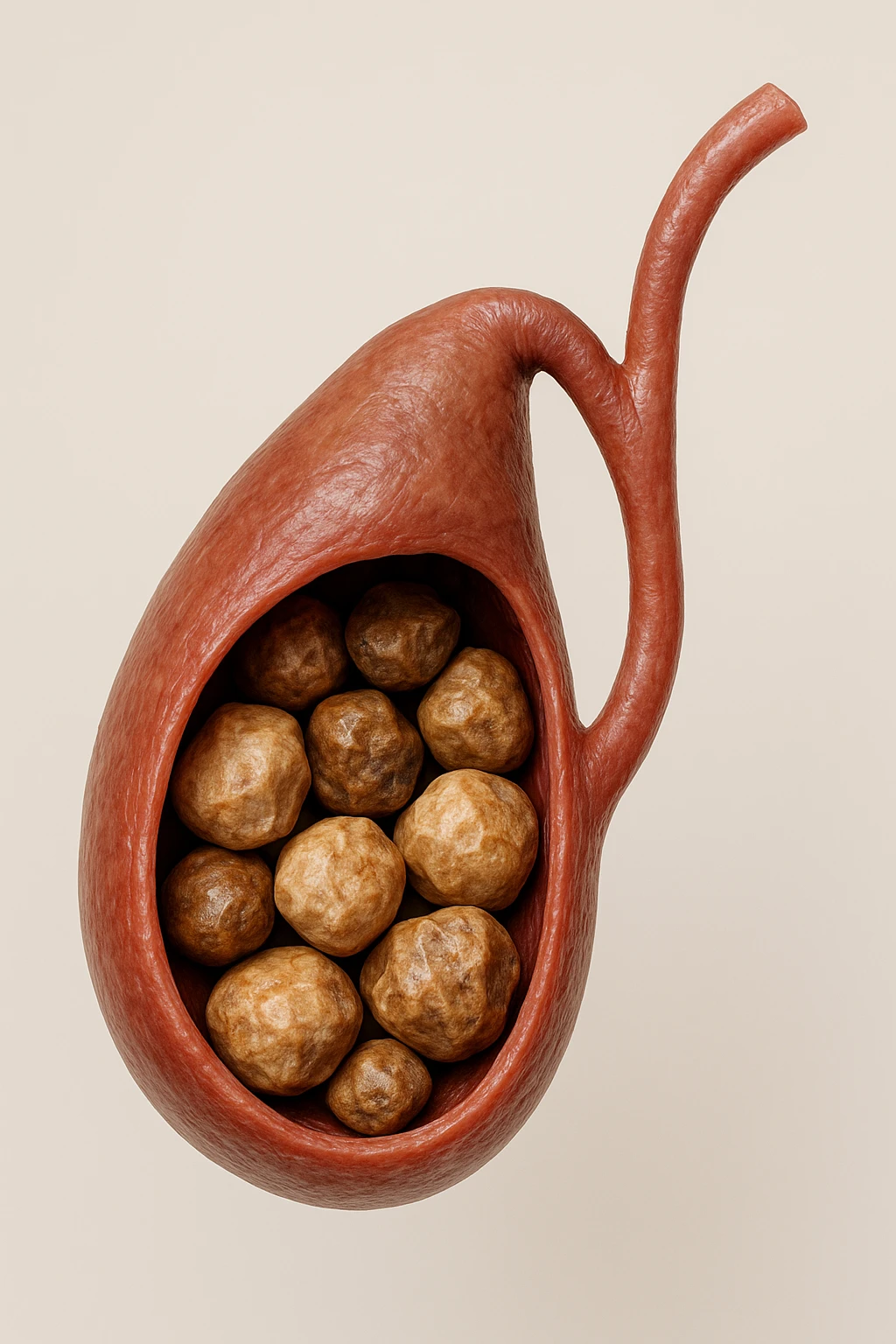 calcoli alla cistifellea anatomica, sfondo neutro chiaro, iperrealistico 4k emoji
