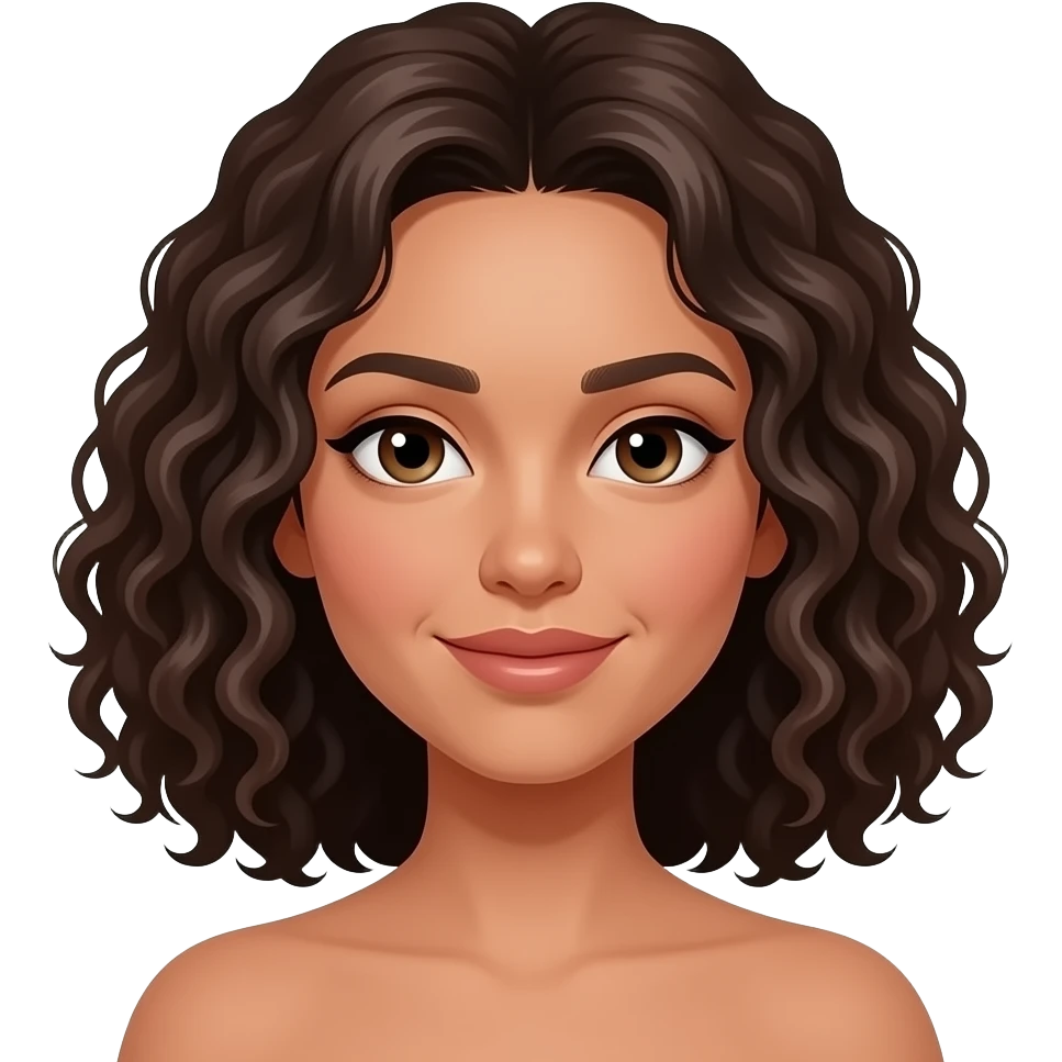 paler tanned woman with dark brown very curly hair shoulder length emoji