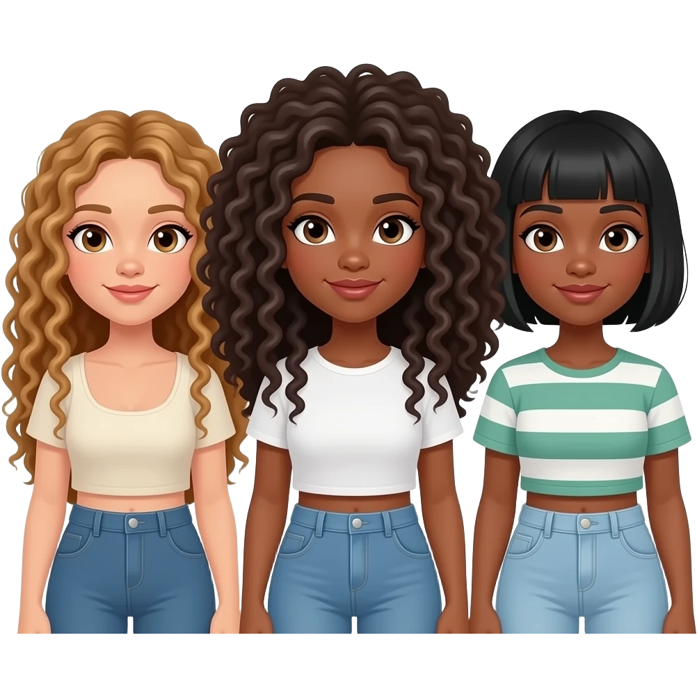 3 black sisters only. One light skin with longer locs, other with curly hair and one darker skinned with shortest Short pixie cut emoji