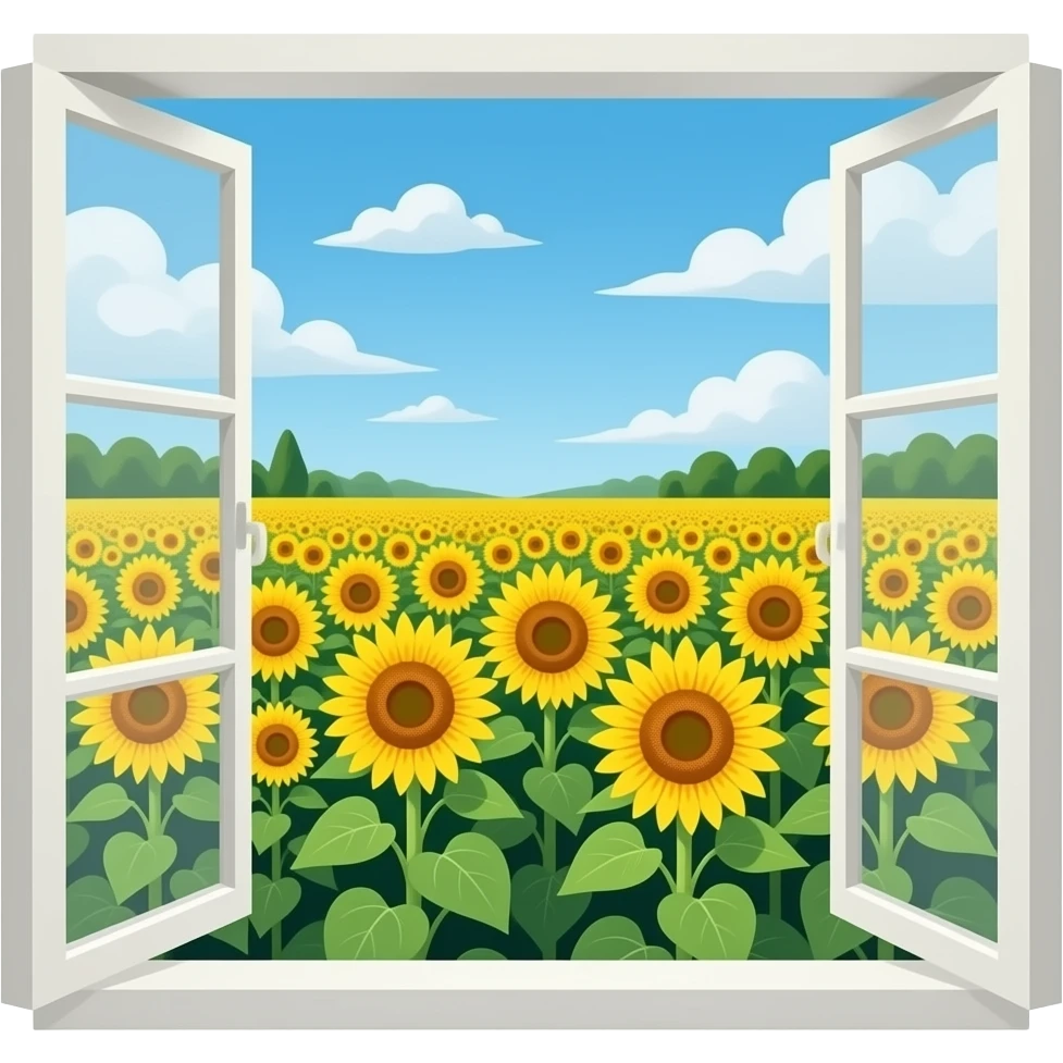 A field of sunflowers beyondA field of sunflowers outside the window emoji