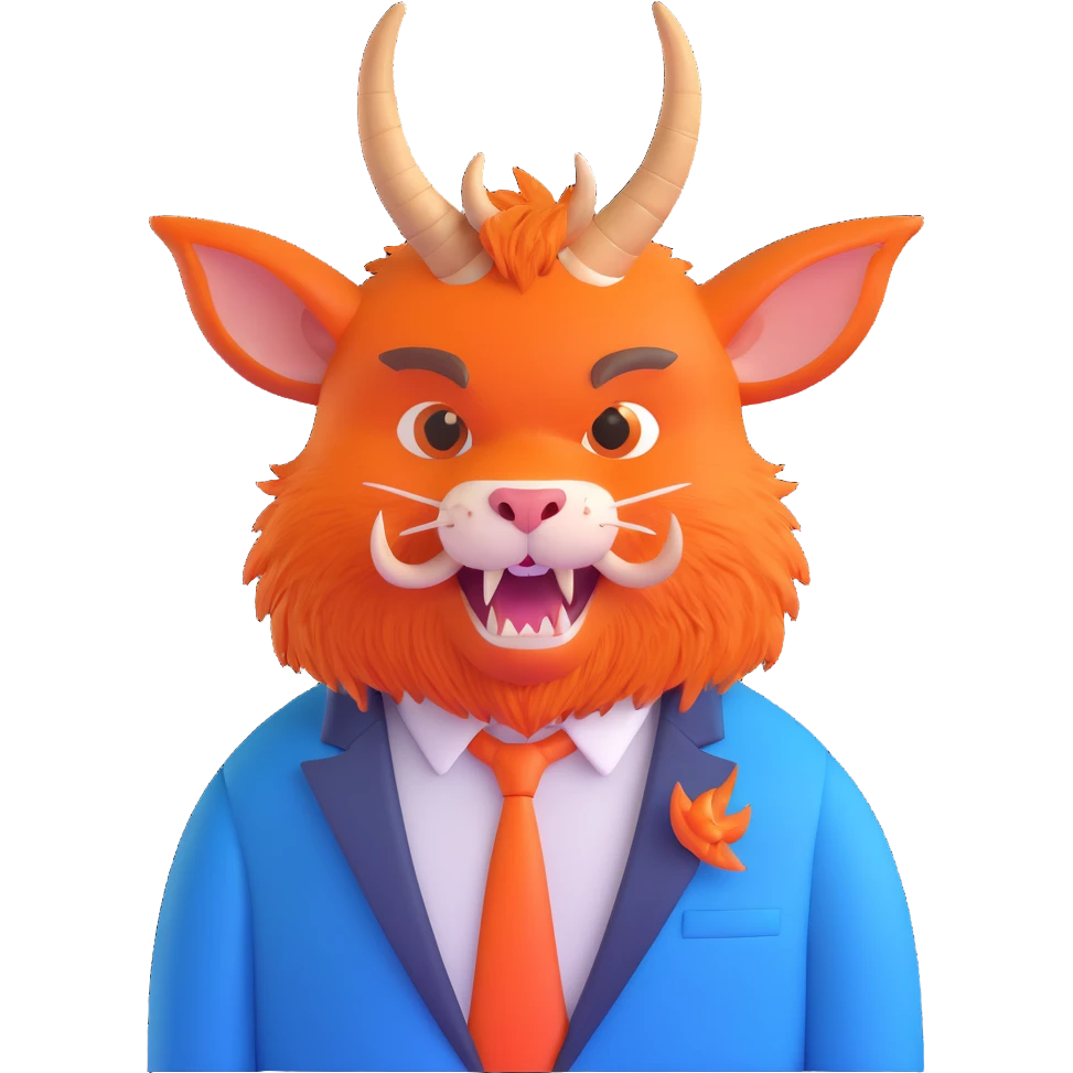 Beast from Beauty and the Beast, furry creature with horns and fangs wearing a blue formal jacket emoji