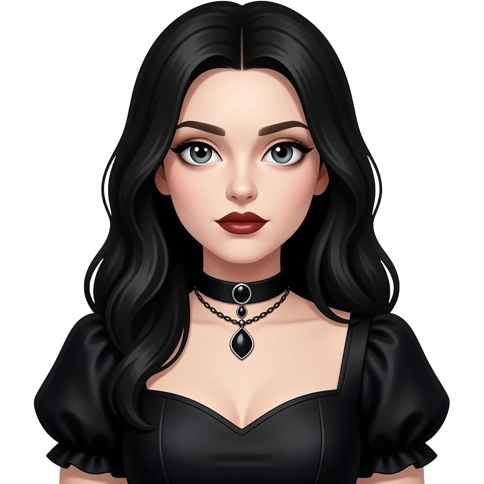 mujer gotica, vestido negro emoji