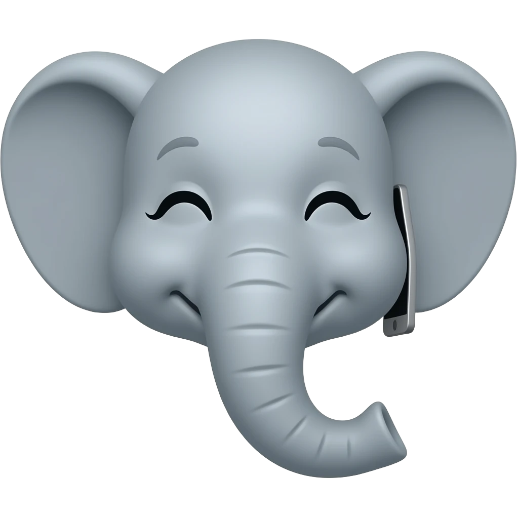 elephant face happy with closed eyes and smartphone on ear emoji