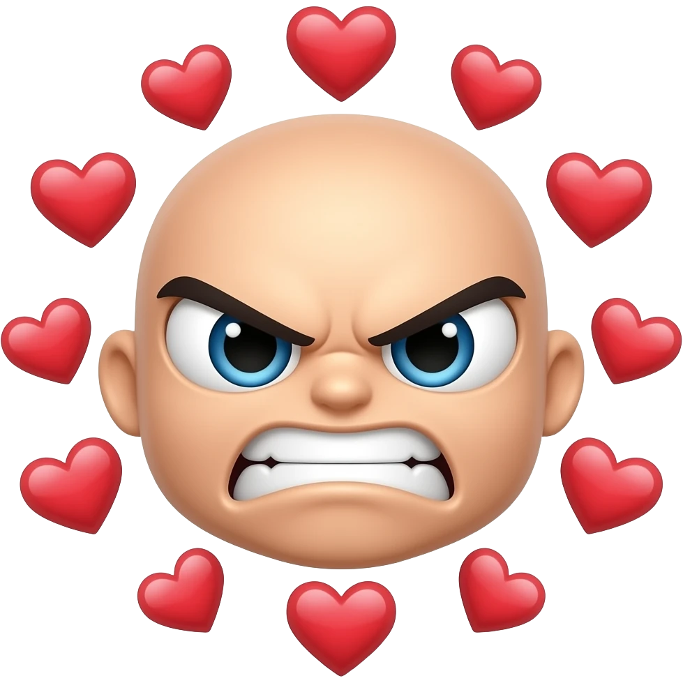 angry emoji face with hearts around it emoji
