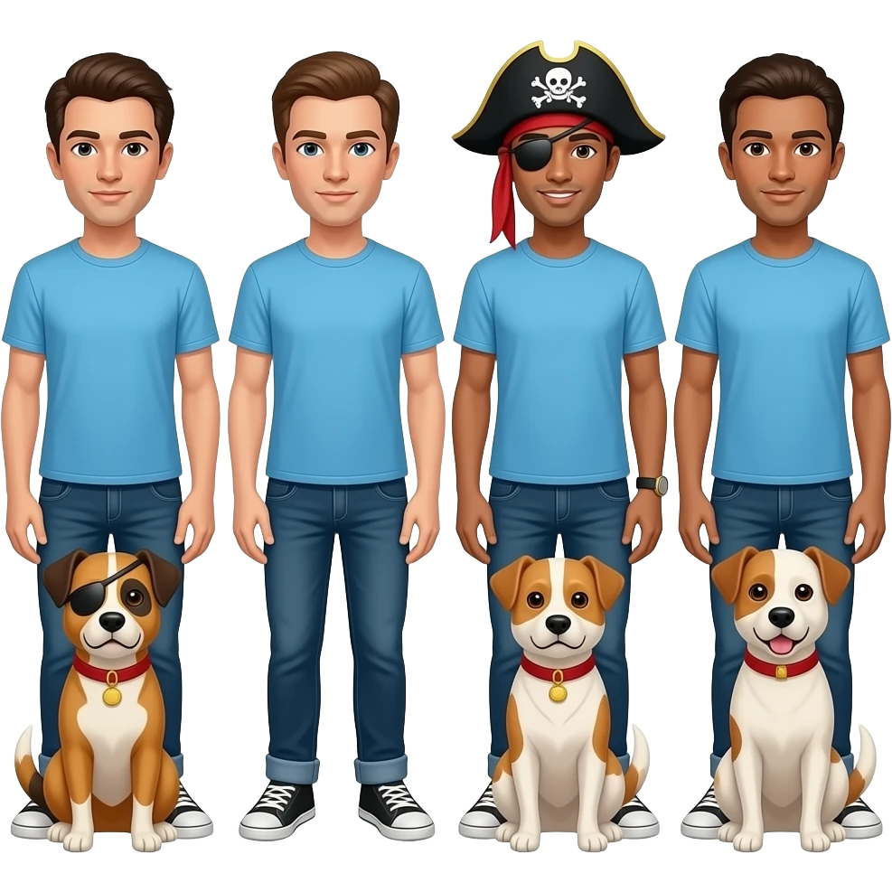 Pit spielmann normal skin light blue t shirt all 9 friends all 7 pirates all 4 dogs emoji