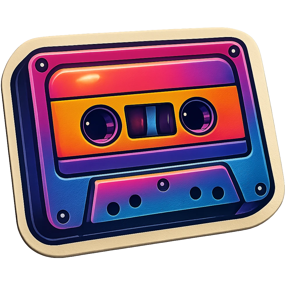 retro sticker art of a cassette tape, vibrant colors, no border, transparent background emoji