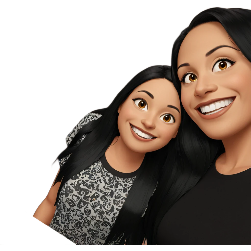 smiling sisters with black hair emoji