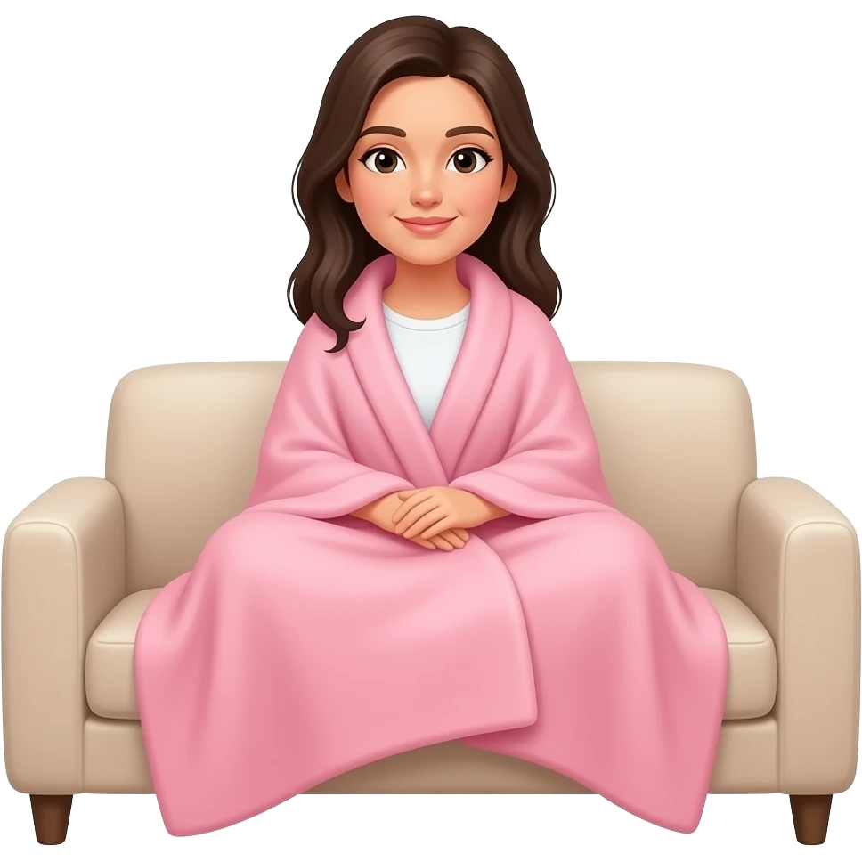 woman sitting on sofa under pastel pink blanket emoji