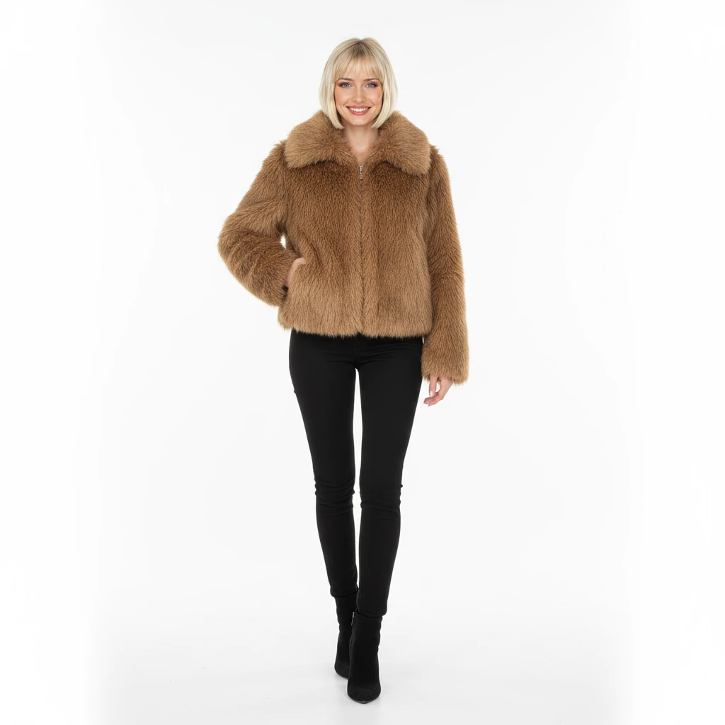 Make her dress in this outfit, model pose, white solid background emoji