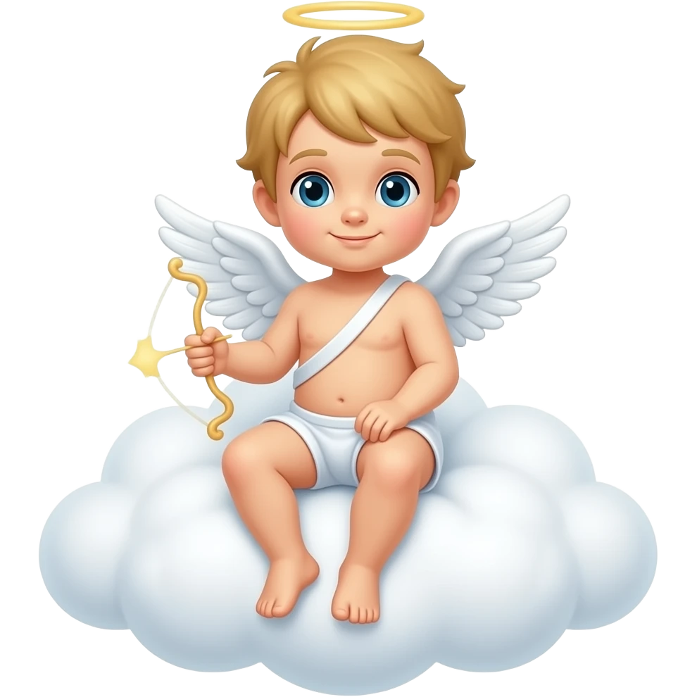 A little angel Cupid in beige with white wings sits on a cloud emoji