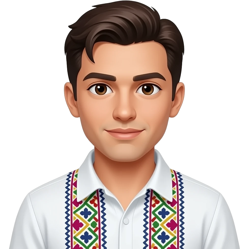 Tan guy with dark brown pushed back hair with a fringe  wearing a  in Mexican thats 19 emoji