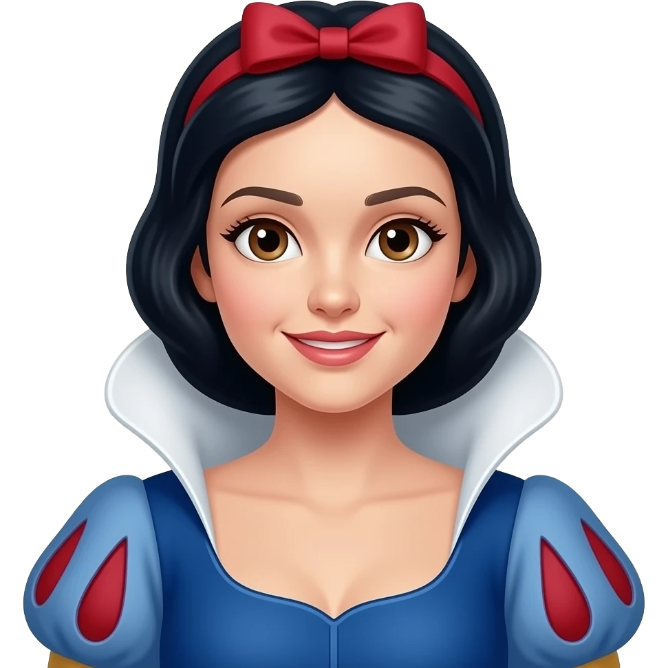 Snow White with long straight hair with showing half body and with a lil cleavage emoji