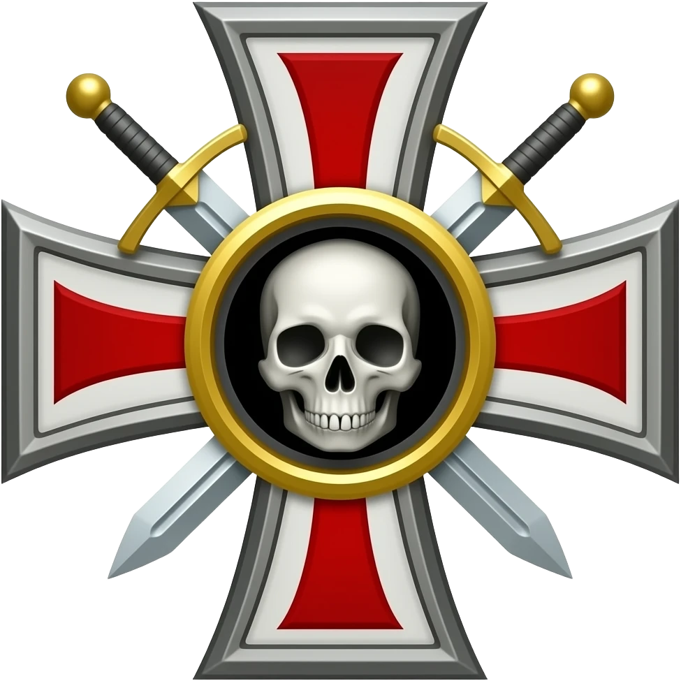 Templar cross with swords in middle and Skull emoji