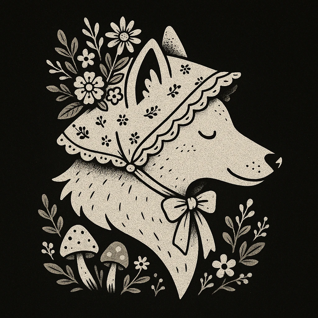 Give the Overwolf logo a cute cottagecore makeover, while maintaining the black and white aesthetic emoji