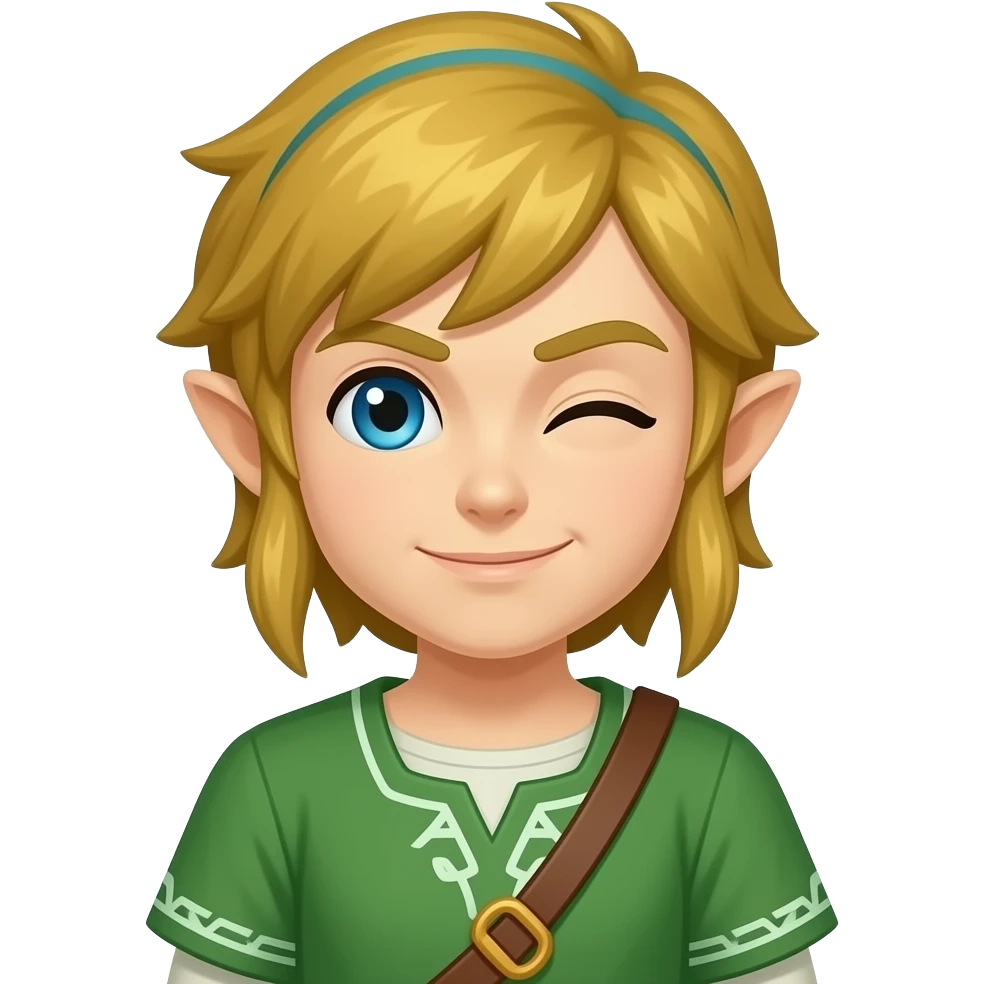 Link aus Breath of the Wild, zwinkern mit einem Auge, grübe kleidung emoji