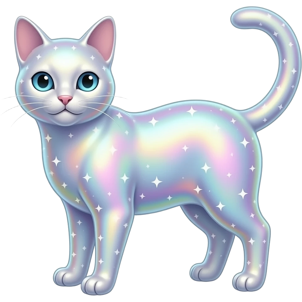 Shiny iridescent scented starry lit luminescent translucent diaphanous cat emoji