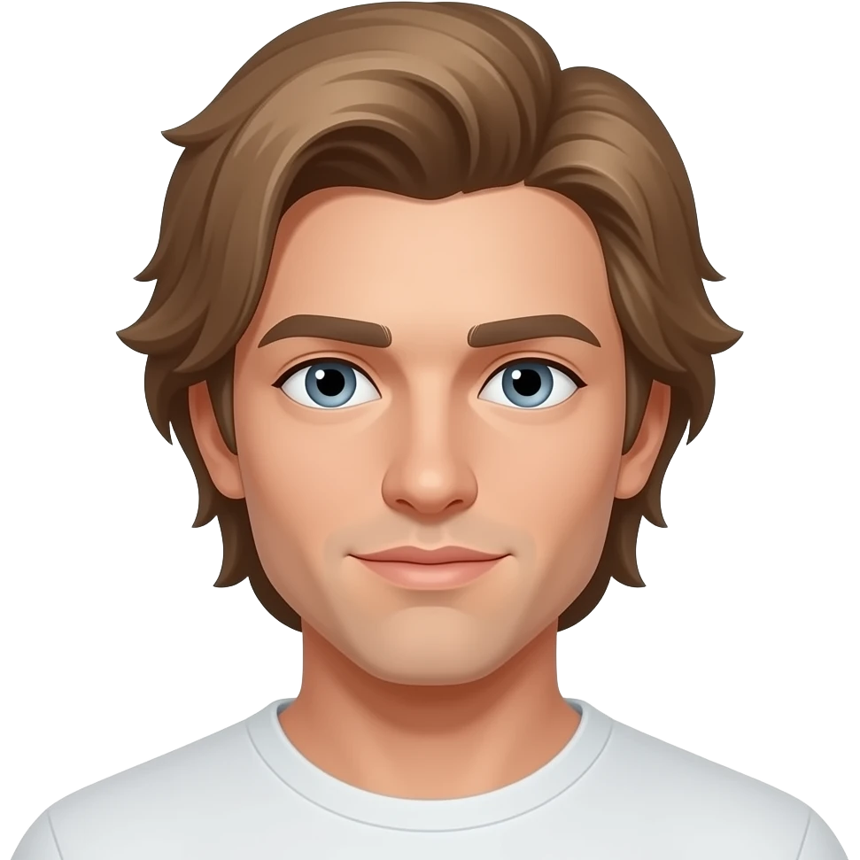 Mavi gri arası gözlü açık kumral açık tenli erkek saçları ortalama uzun dik emoji