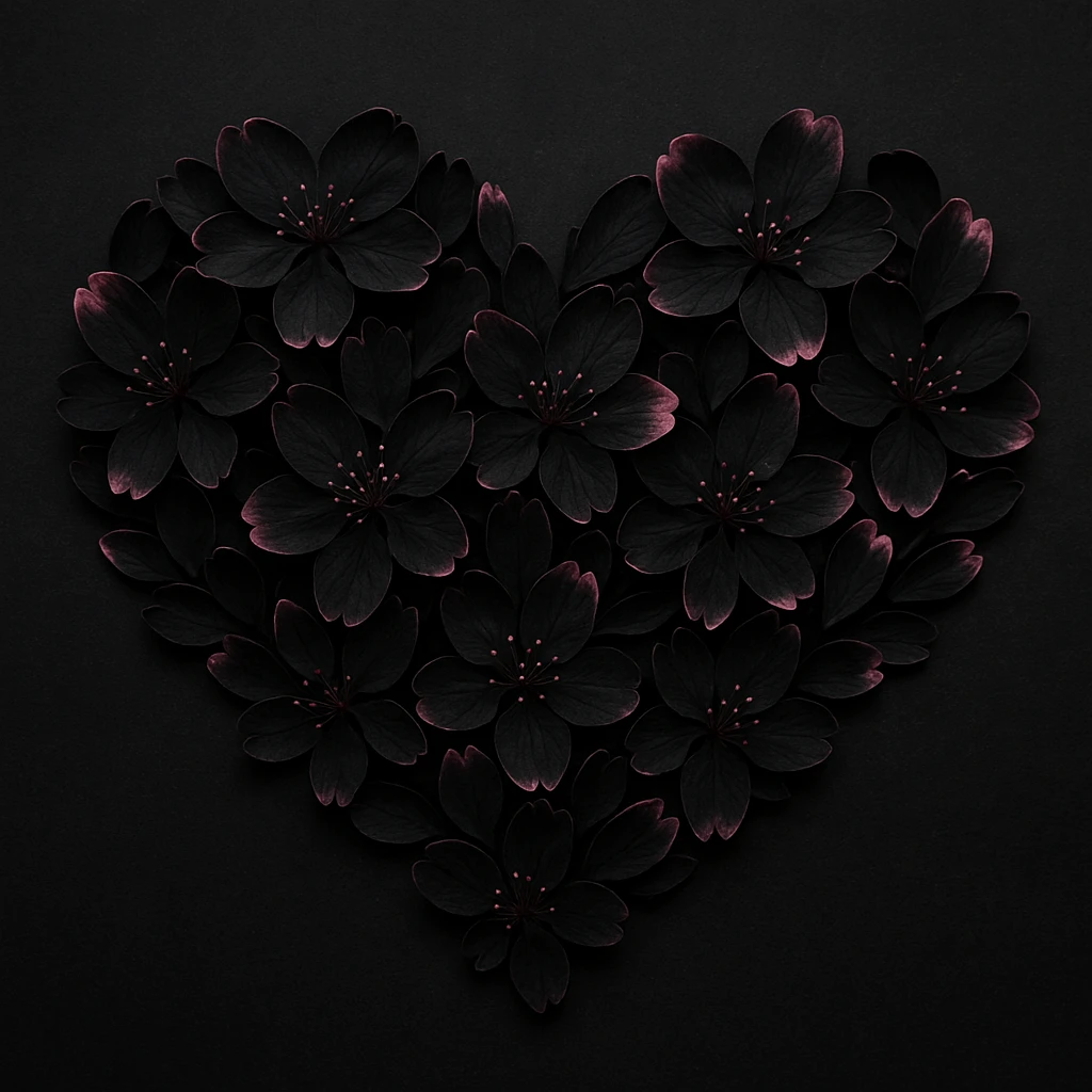 goth sakura heart, heart made of black sakura petals, subtle pink accents, mysterious, delicate, edgy emoji