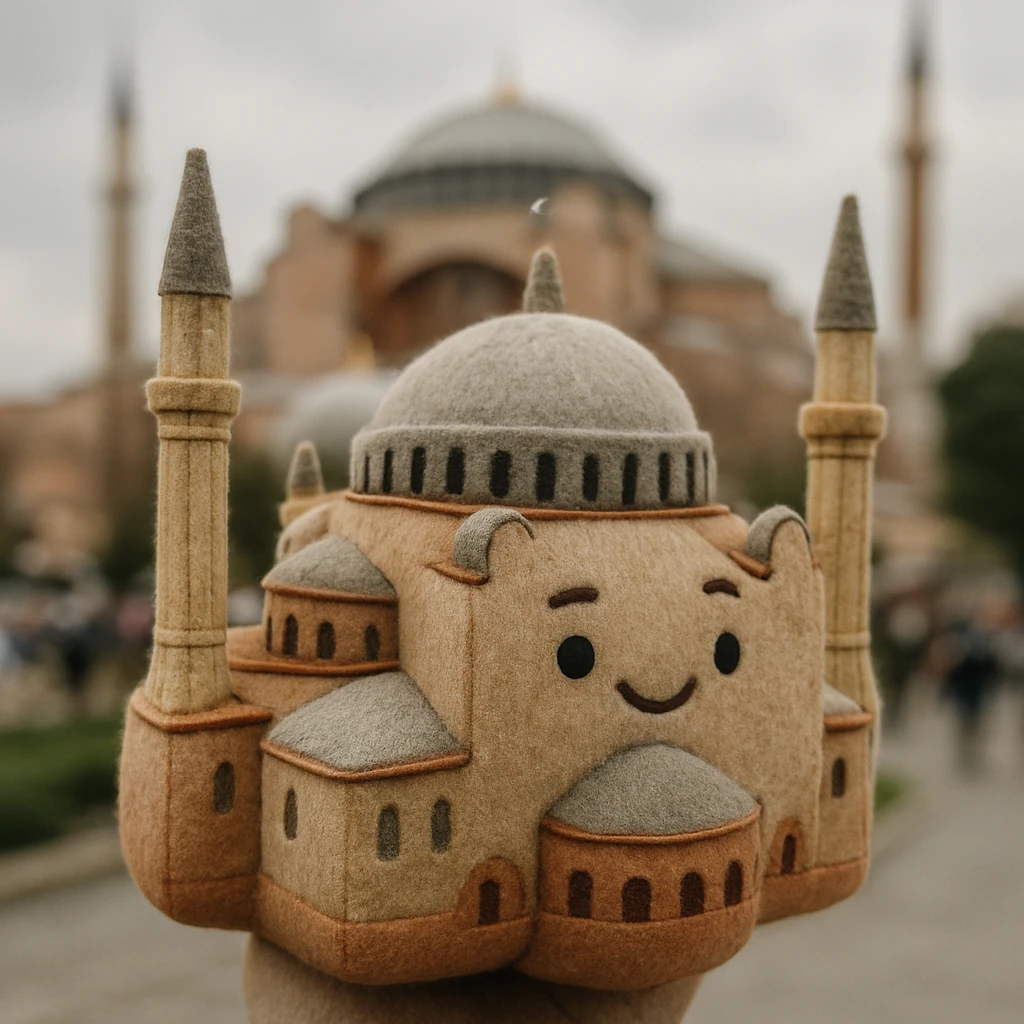 Isometric illustration of Istanbul, featuring real photorealistic Hagia Sophia with ts large central dome and four tall minarets, with real transparent background emoji