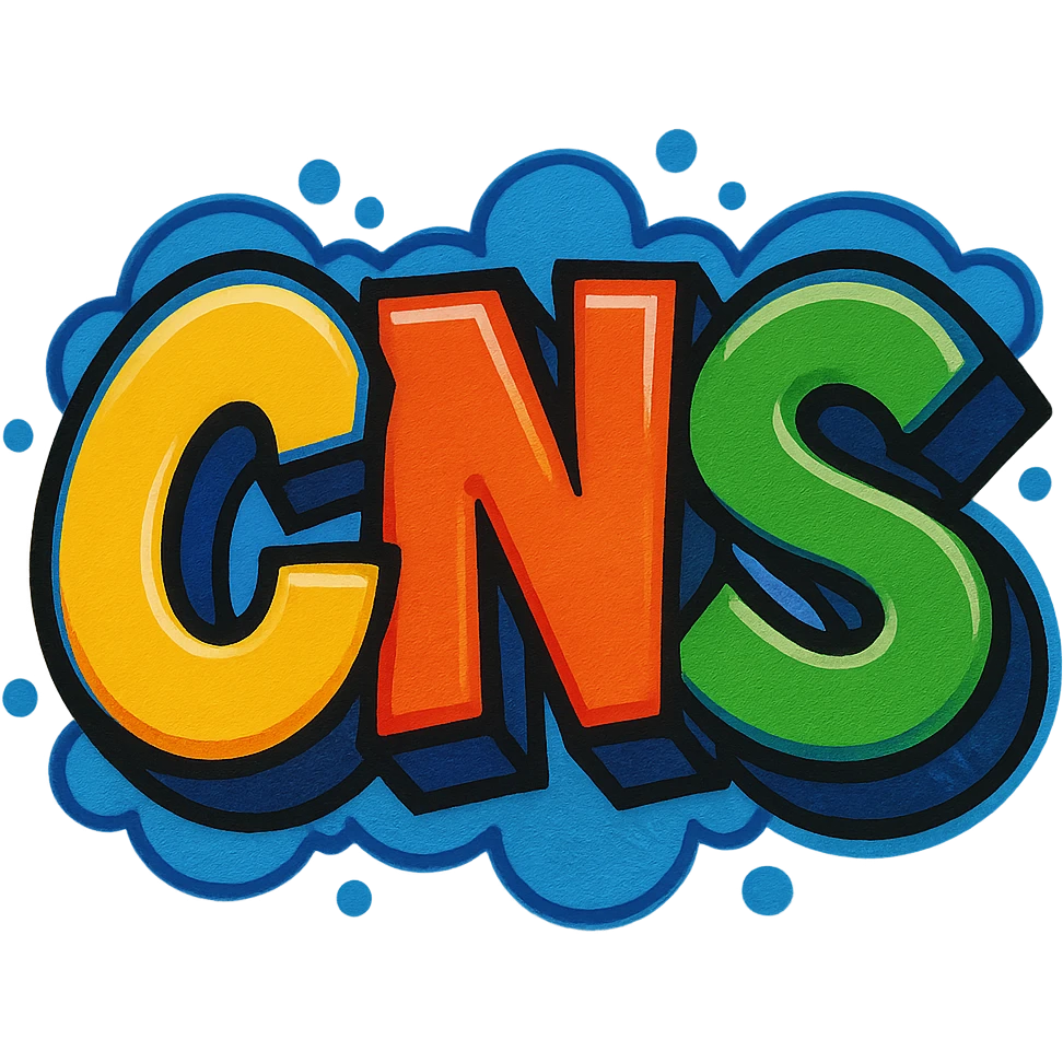 Сделай граффити с надписью "CNS" в стиле emoji iOS без фона emoji