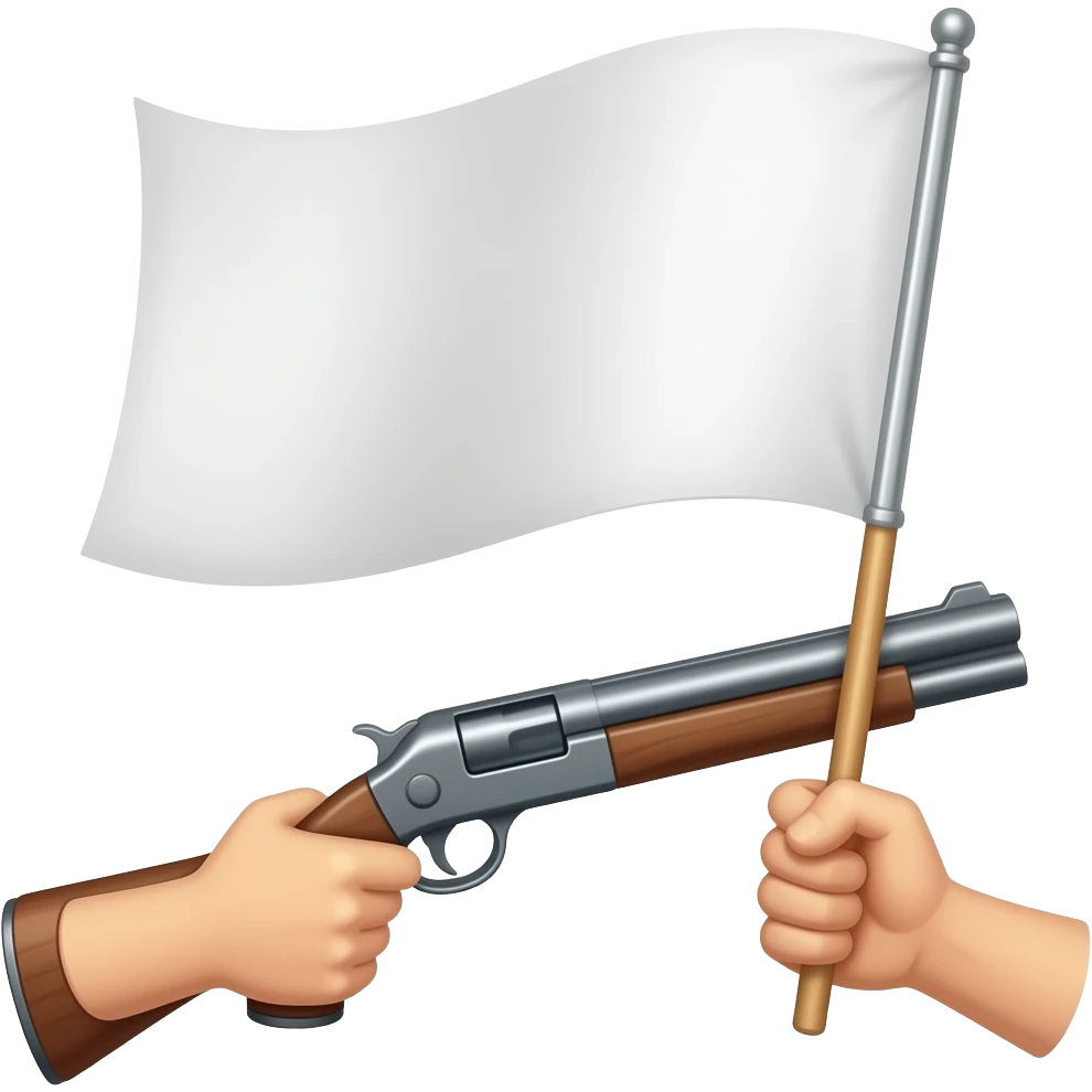 two hands only holding a shotgun and a white flag emoji