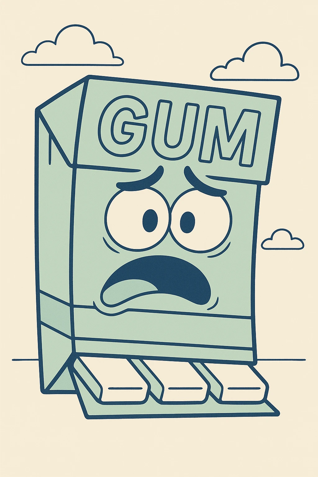 Change the gum to flat strips inside the packet, cartoon style, keep the same look and background. emoji