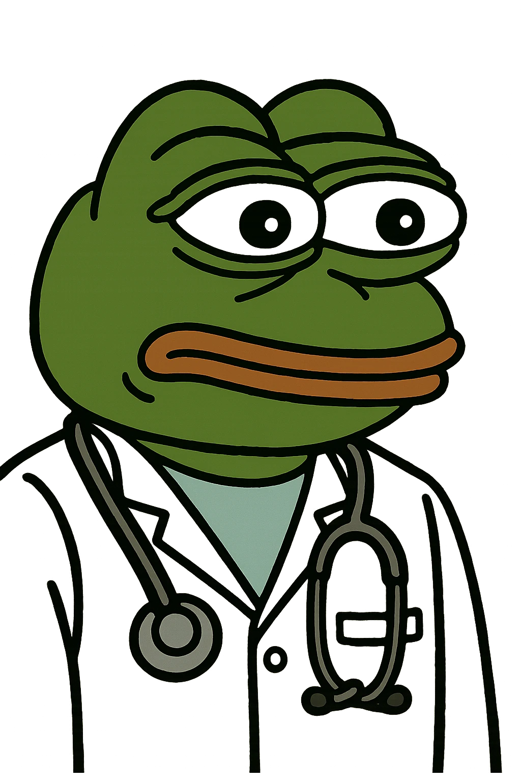 Pepe the Frog as a doctor with stethoscope, meme style emoji