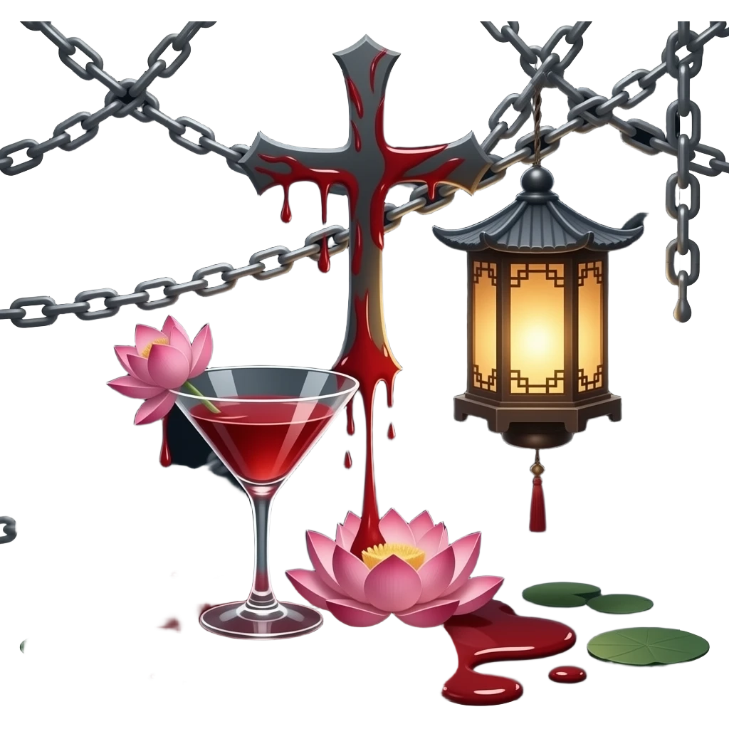 martini & lotus, blood & cross, gothic, dark, more blood, chains, asian lantern emoji