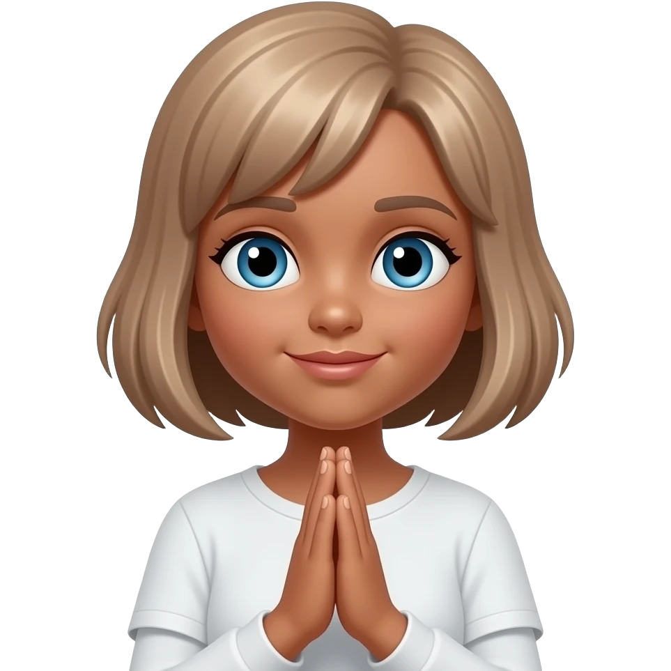 Tan praying hands short hair girl with light brown hair and blue eyes emoji