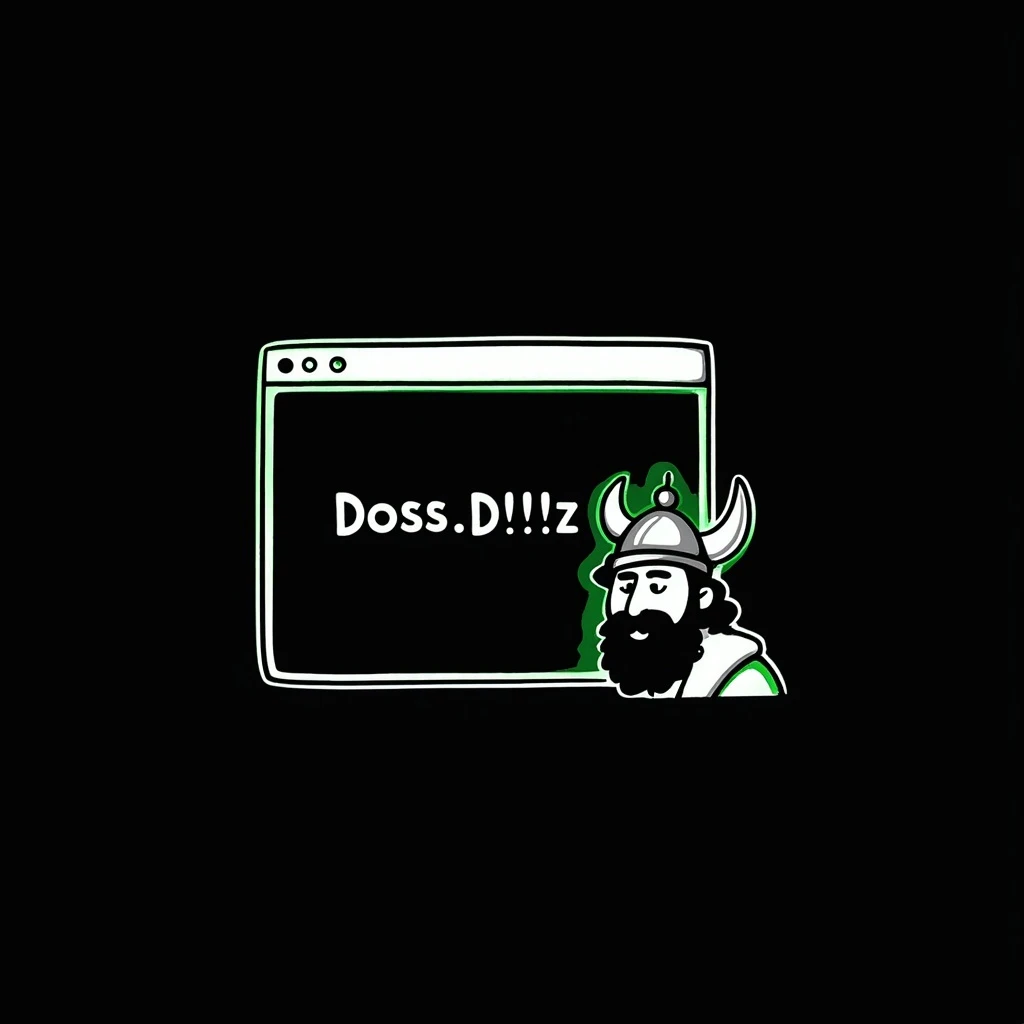 MS-DOS command window with the prompt 'Doss' instead of 'Dos', featuring a bearded viking in ASCII art inside the command window, black and green retro style emoji