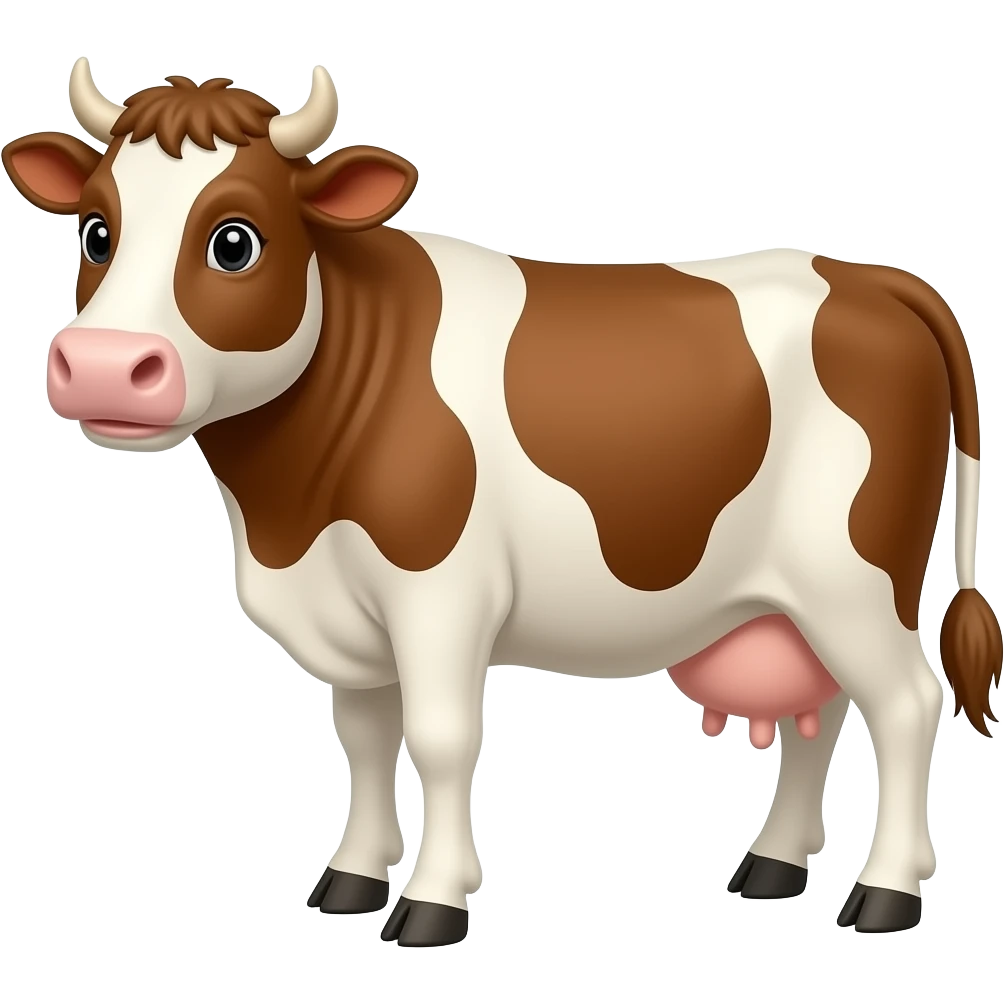 Cartoon 2d brown and white cow emoji