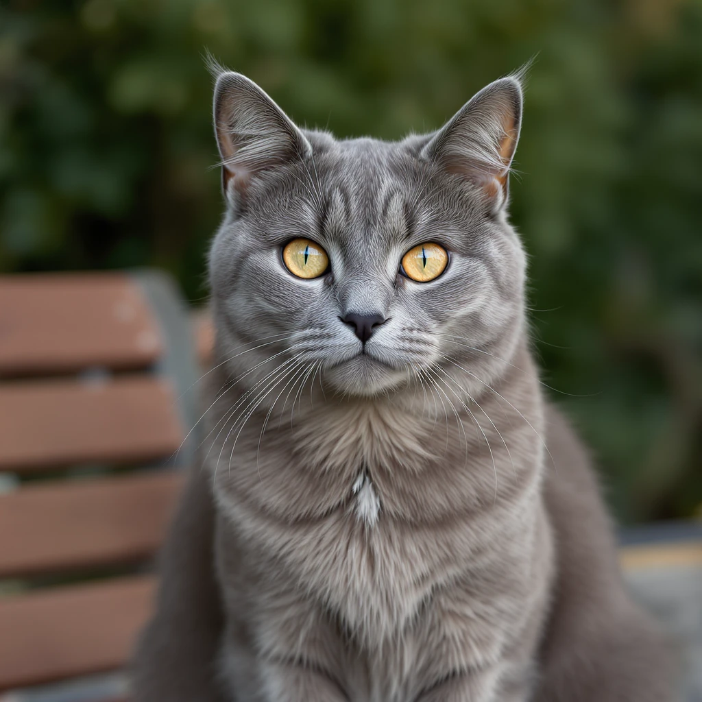 grey British Shorthair cat with yellow eyes, realistic fur texture, sitting pose emoji