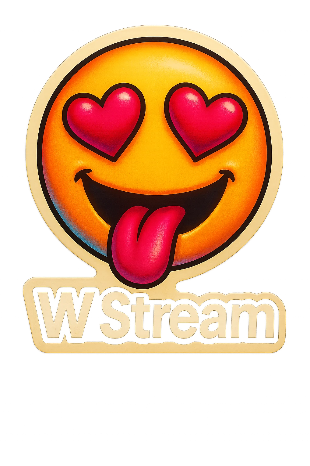 tongue out heart shaped eye add the words “ W Stream " in White emoji